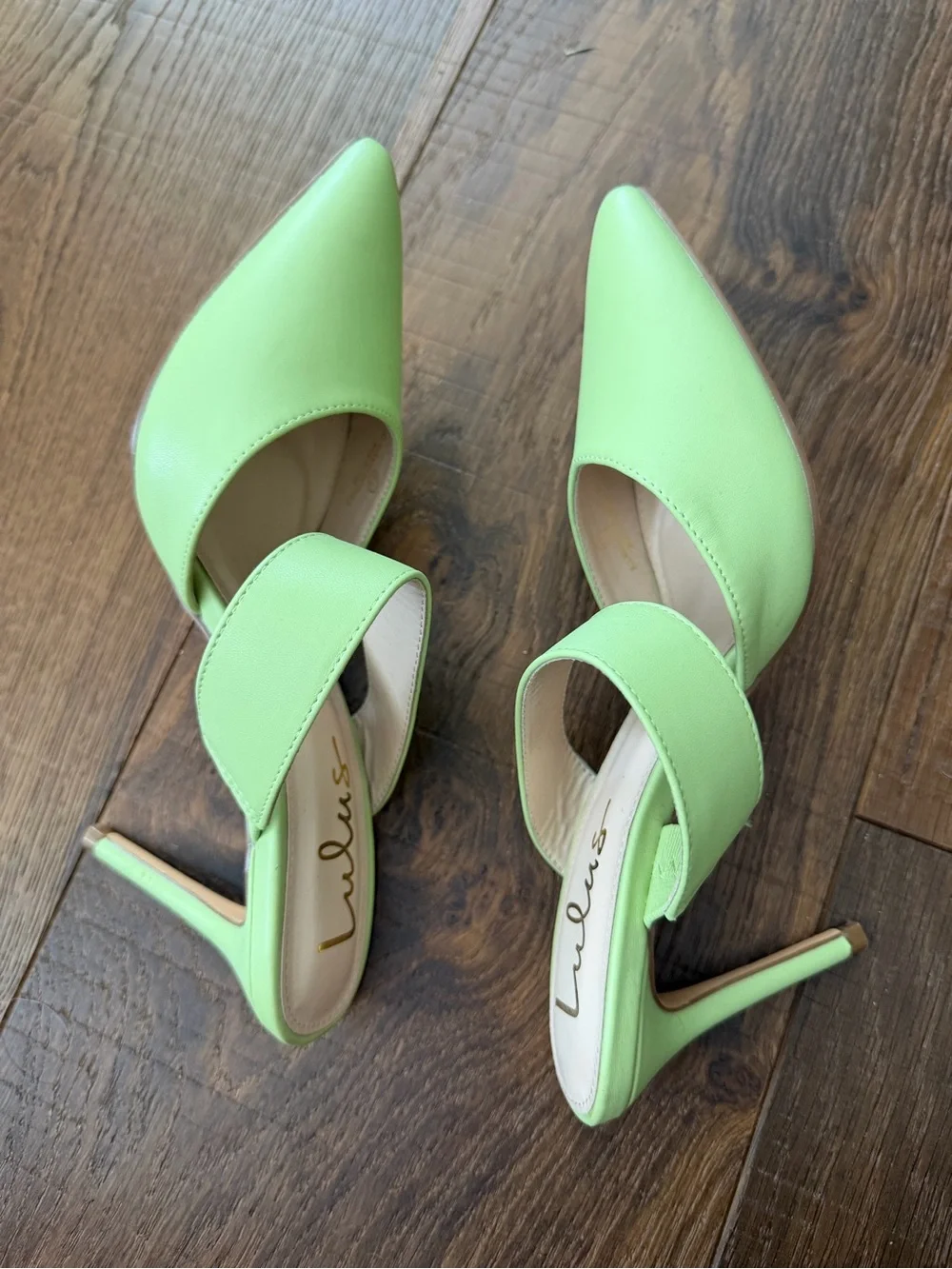 Lulu's Lime Green Pointed Toe Double-Strap Mules